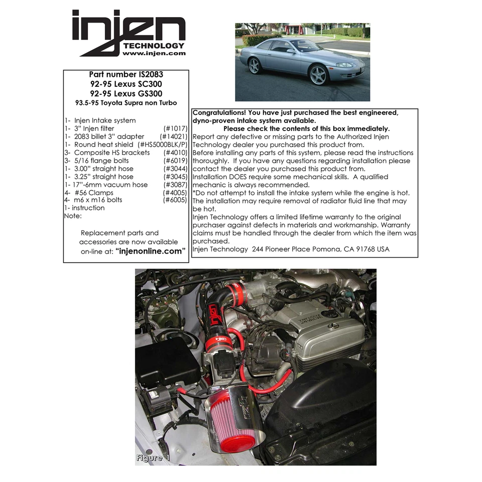 Entrada de aire frío Ram corta Injen IS2083P para 92-95 Lexus GS300 SC300 / Supra 3,0 L Foto 4 de 4