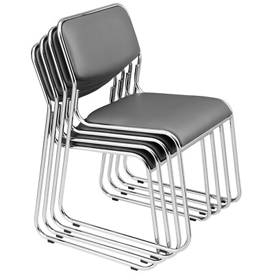 4x [pro.tec] Besucherstuhl Konferenzstuhl Kunst - Leder Chrom Büro Stuhl Grau