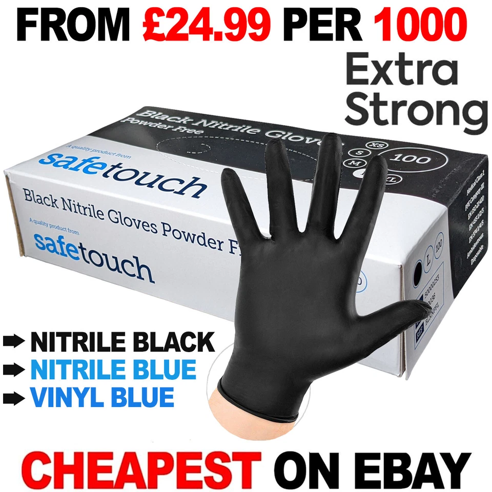 UNIGLOVES NITRILE Disposable Gloves Powder Latex Free Blue Black Medical Food Grade 100