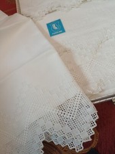 Bel set 6 asciugamani 3+3 puro lino bianco sfilato siciliano Panetta, in scatola