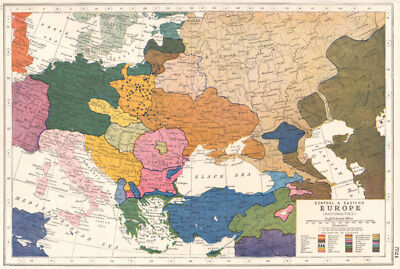 EUROPA.Mittel- & Osteuropa (Nationalitäten). HARMSWORTH 1920 alte Karte
