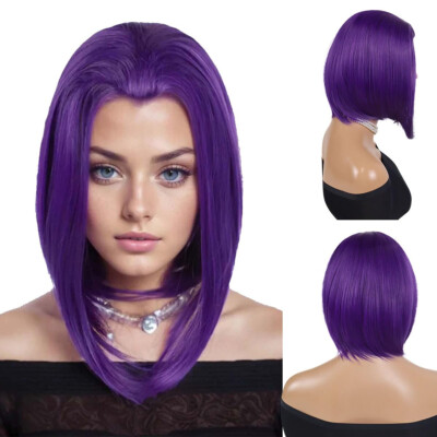 Mupul Purple Cosplay Anime 13 inch straight Bob Wig woman cosplay costume stage