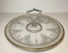 Vintage Depression Glass Tidbit Tray Candy Dish w/Handle 12.5” Wide Antique Old