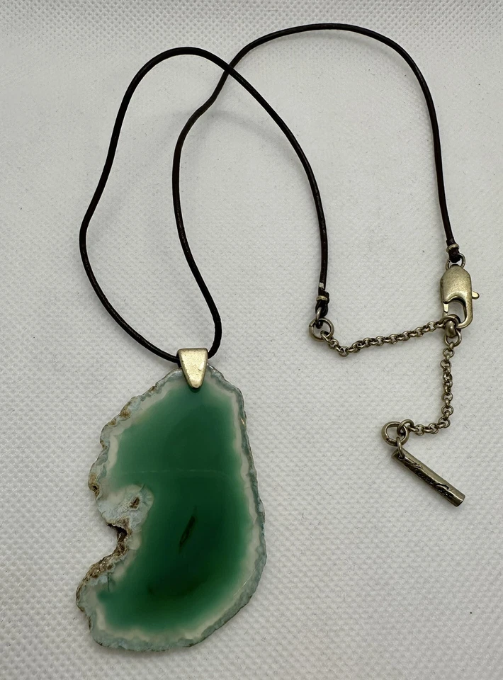 Kenneth Cole зеленый агат кожаный шнур латуни тон ожерелье - богемное модный! - Изображение 3 из 4