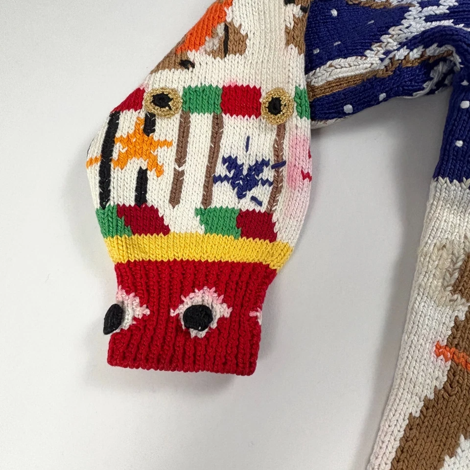 VTG Berek Womens Hand Knit Sweater Size L 3D Christmas Santa Pima Cotton - Image 4 of 4