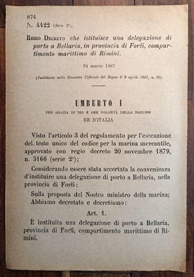 Bellaria 1887 Regio Dekret X Compartimento Marittimo-1 Seite-5535