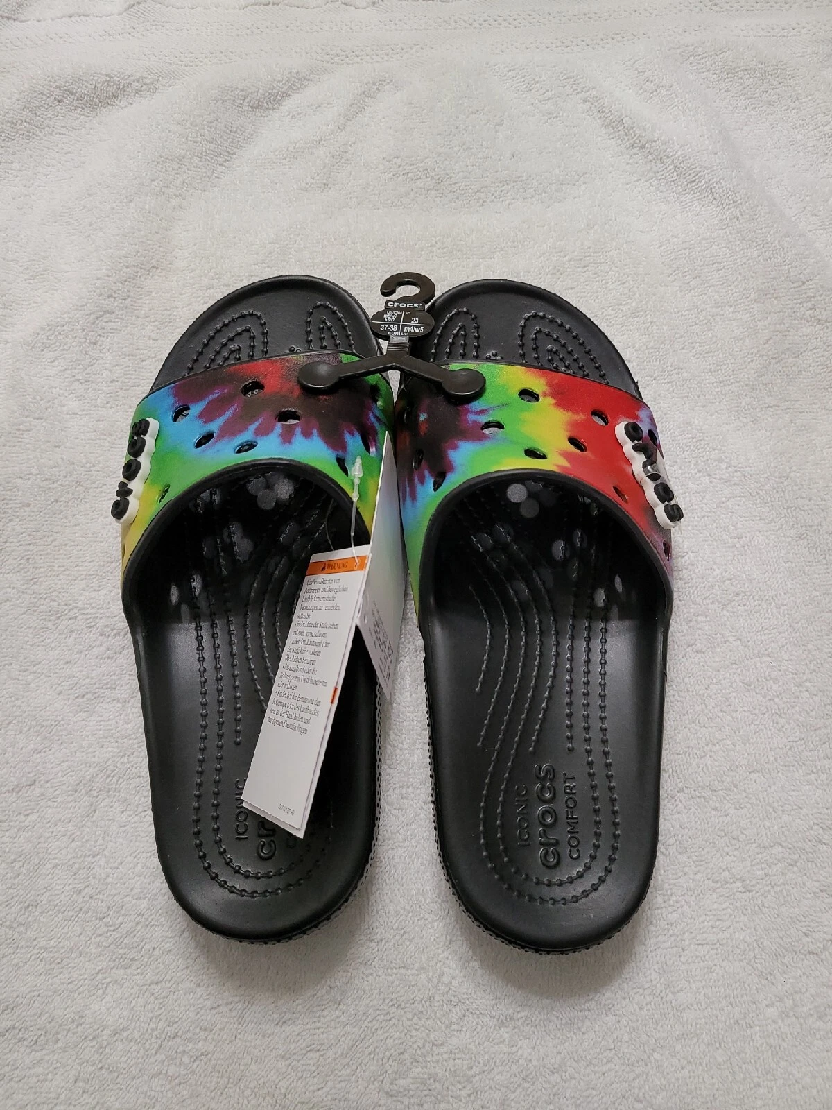 Tie Dye Graphic Slide Sandal CROCS. Mens Size 5 Womens Size 7. Roomy Fit. NEW