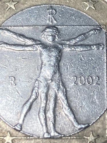 1 euro con uomo vitruviano