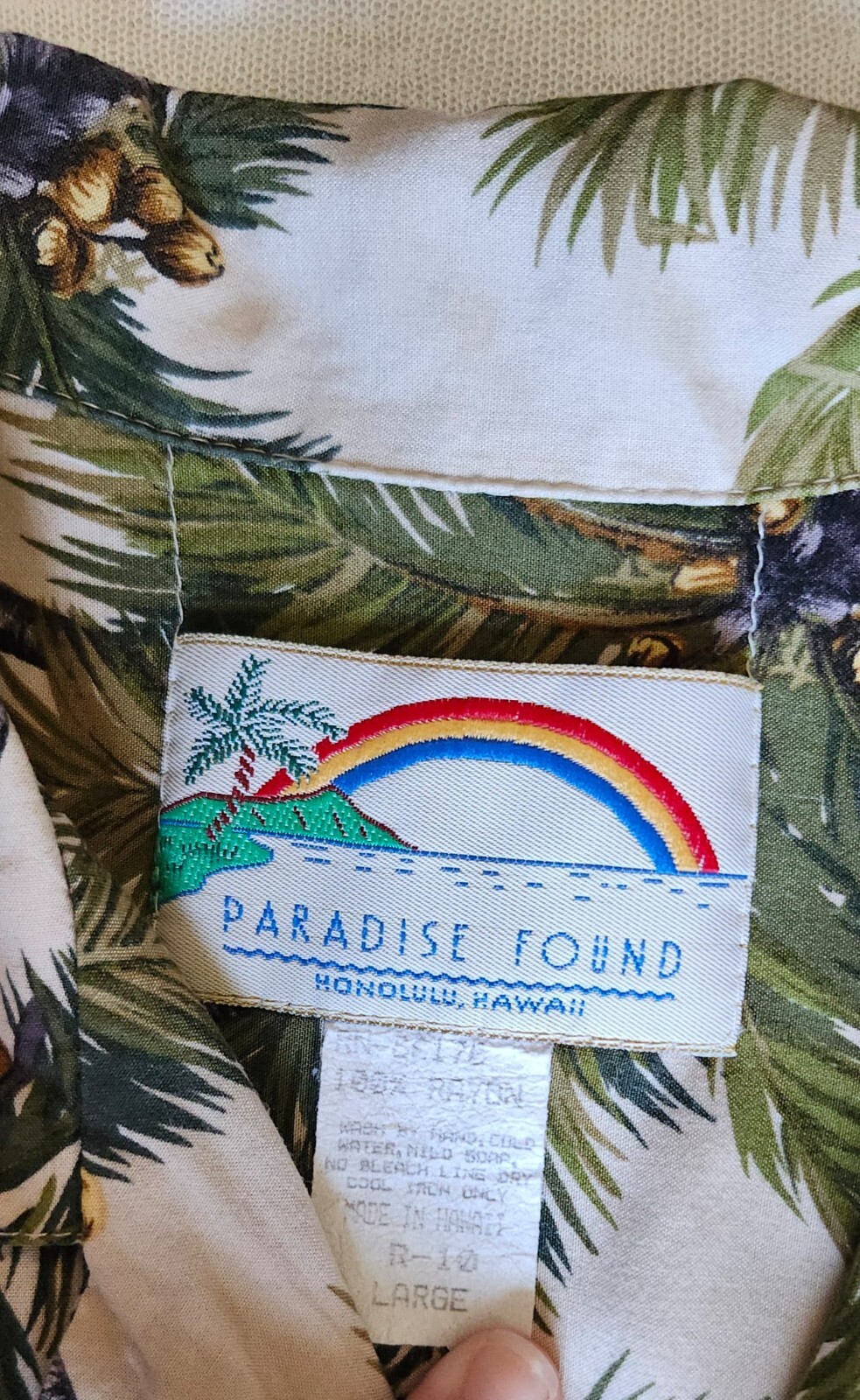 Paradise Found Size Large Palms-Patterned Men's Hawaiian Shirt- Made in Hawaii