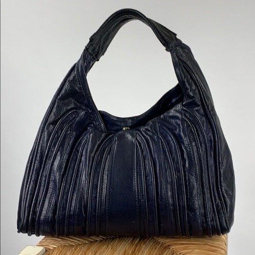 Treesje DarkNavy Blue Rebel Leather Piping Hobo Purse Designer Handbag - Picture 5 of 12