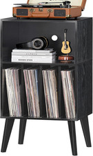 Record Player Stand, Black Turntable Stand Holds up to 160 Albums, Mid-Century V