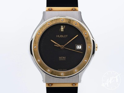 Vintage Hublot MDM Classic Black Dial 18K Gold & SS Quartz Watch 1521.1 w/ B&P