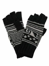 Womens Black & White Nordic Print Fingerless Gloves