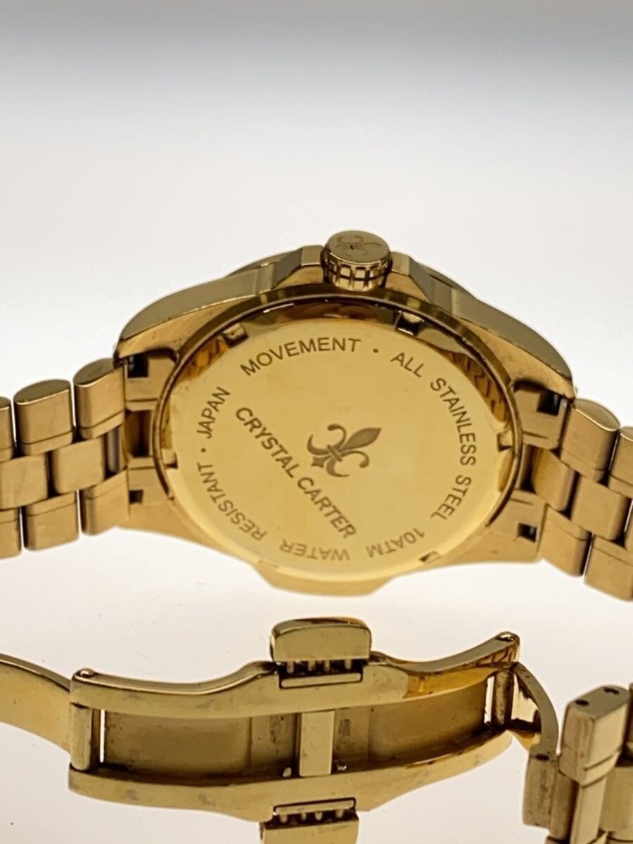 CRYSTAL CARTER Quartz Black Gold Stainless Watch Excellent JAPAN View 3