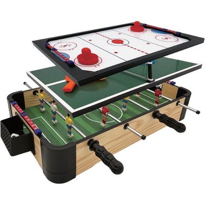 3 in 1 Tischspiele Set Mini Fußball Airhockey Tischtennis Flip Brettspiel UK