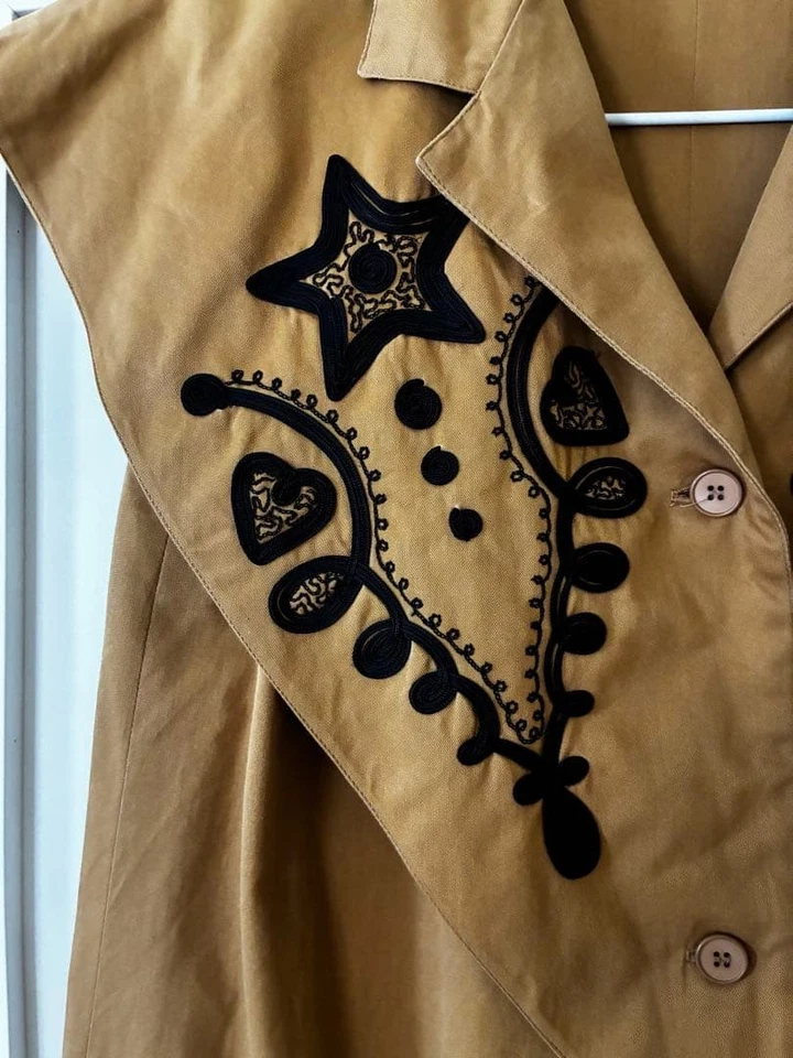 Christian Dior Vintage Dress Sleeveless A-Line Cotton Embroidery Ochre Color - Image 2 of 4