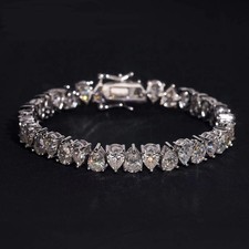7Ct Pear Cut White Moissanite Women's Tennis Bracelet 14K White Gold plated