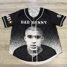 Bad Bunny Jersey The Most Wanted Tour Baseball Button Front Shirt Black Large