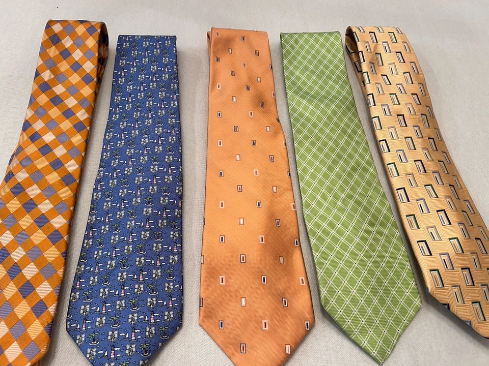 Lot Of 5 Meeting Street, M Kors, Vineyard Vines 100% Silk Neck Ties- Bright Fun! - Image 2 of 4