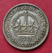 1937 Australia 1 Crown Silver Coin—Coronation Of King George VI