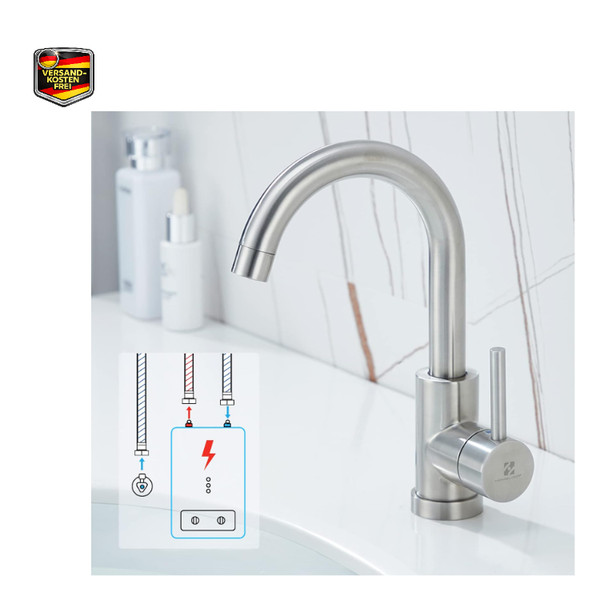 Edelstahl Wasserhahn 360 Drehbar Badarmatur Einhebelmischer Wascht-image