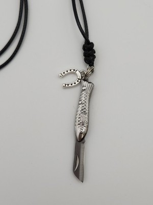 Men's Gunna Get LUCKY Tonight Fish Hidden Pocket Knife Good Luck Charm Necklace
