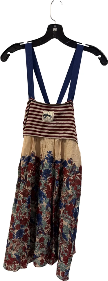 Vestido Floral Copine Mezcla Algodón Rojo Azul Verde Rayas Top Talla 10 Foto 4 de 4