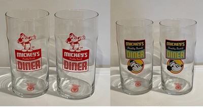 4 totalDisney Glasses, Mickey's Really Swell Diner, 2 PR, 1Multi-Colored & 1 Red