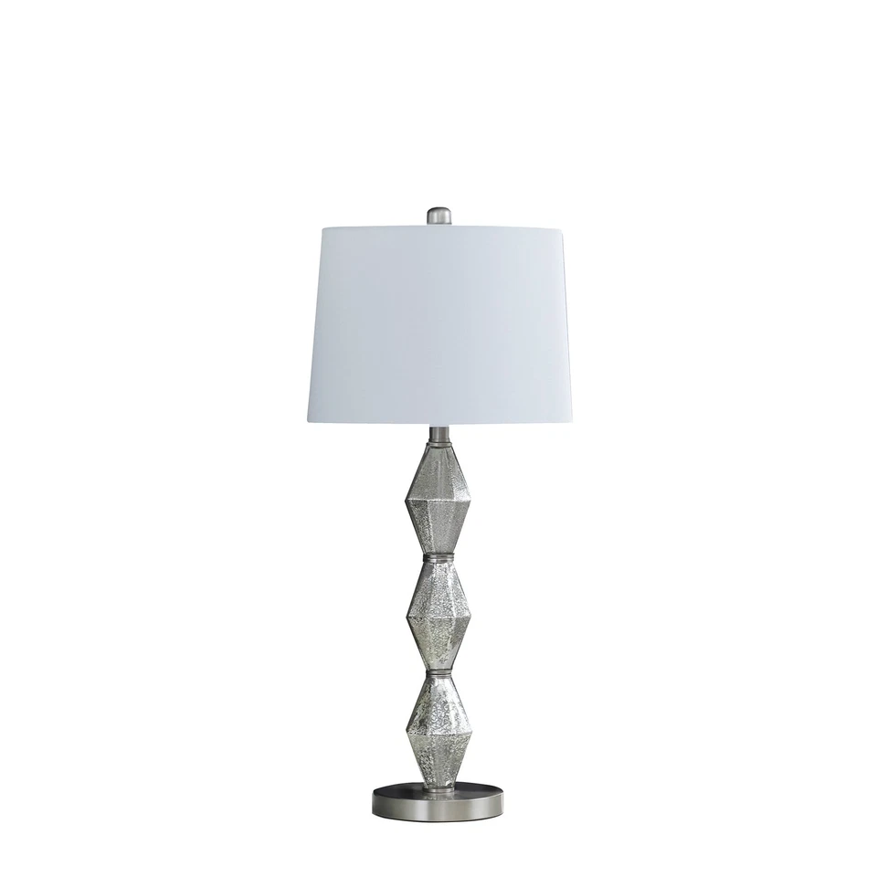 30" Brushed Silver Geo Glass Table Lamp With White Shade - Image 2 of 4