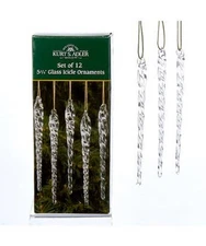 Kurt Adler Twisted Clear Glass Icicle Ornaments 12 Piece Set 5.25"  W0055