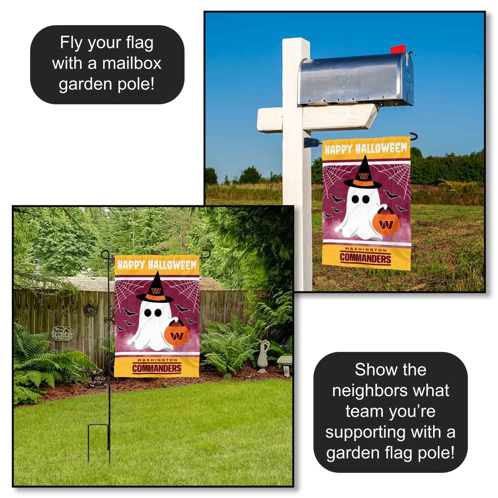 Washington Commanders Happy Halloween Garden Yard Banner Flag