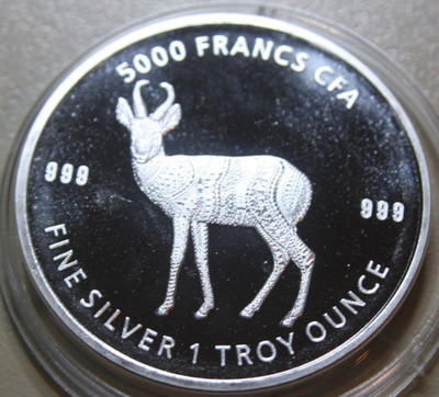 Africa Chad Mandala Antelope 2021 Silver 1 oz Proof Like 5000 Francs #F7451