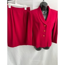 Vintager Kasper ASL Red Skirt Suit Size 8P 100 Wool Classy Career Office Blazer