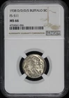 1938-D/D/D/S Overmintmark Buffalo Nickel FS-511 NGC MS-66