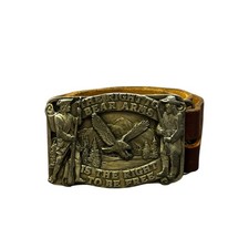 Vintage 1982 Siskiyou  Right to Bear Arms  Belt Buckle with Brown Leather Belt