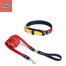 Handmade Leather Dog Collar Leash Set, Gold Hardware, Waterproof, S M L XL