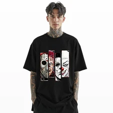 Horror Movie Villains Graphic T-Shirt – Scary Slasher Characters Art Tee A273