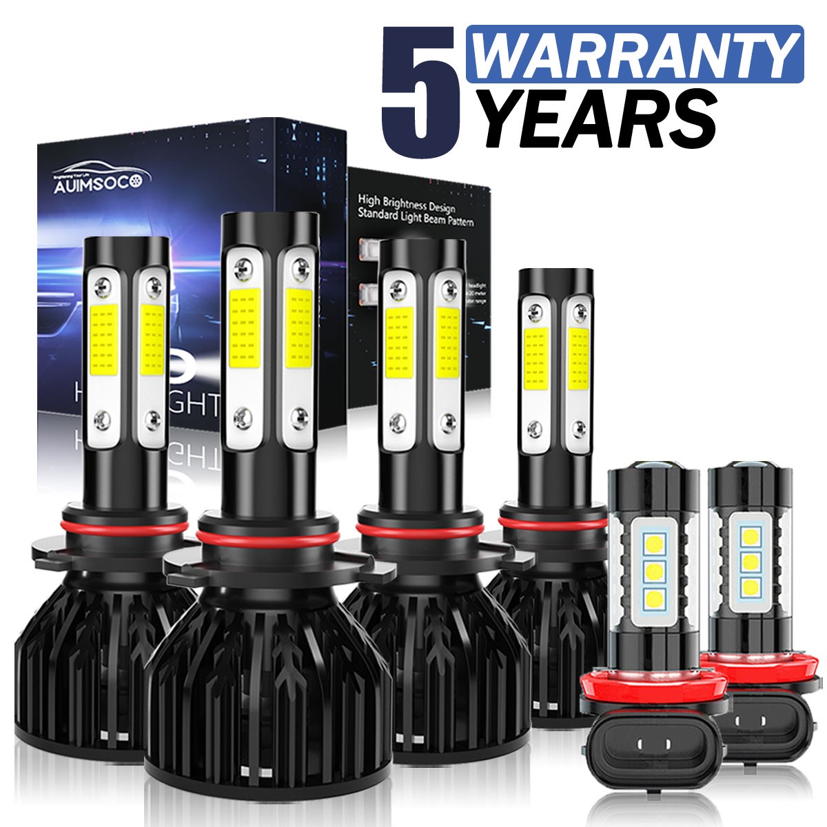 9005 9006 H11 Combo LED Headlight Fog Light Kit High Low Beams Bulbs Super White