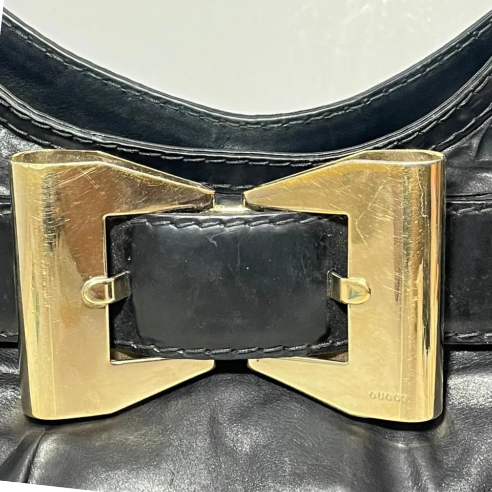 Bolso de Hombro Gucci Queen Bow Hobo Cuero Negro Hebilla Dorada De Colección Foto 4 de 4