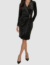 Calvin Klein Women's Black Velvet Embellished V-Neck Sheath Dress Sz 4