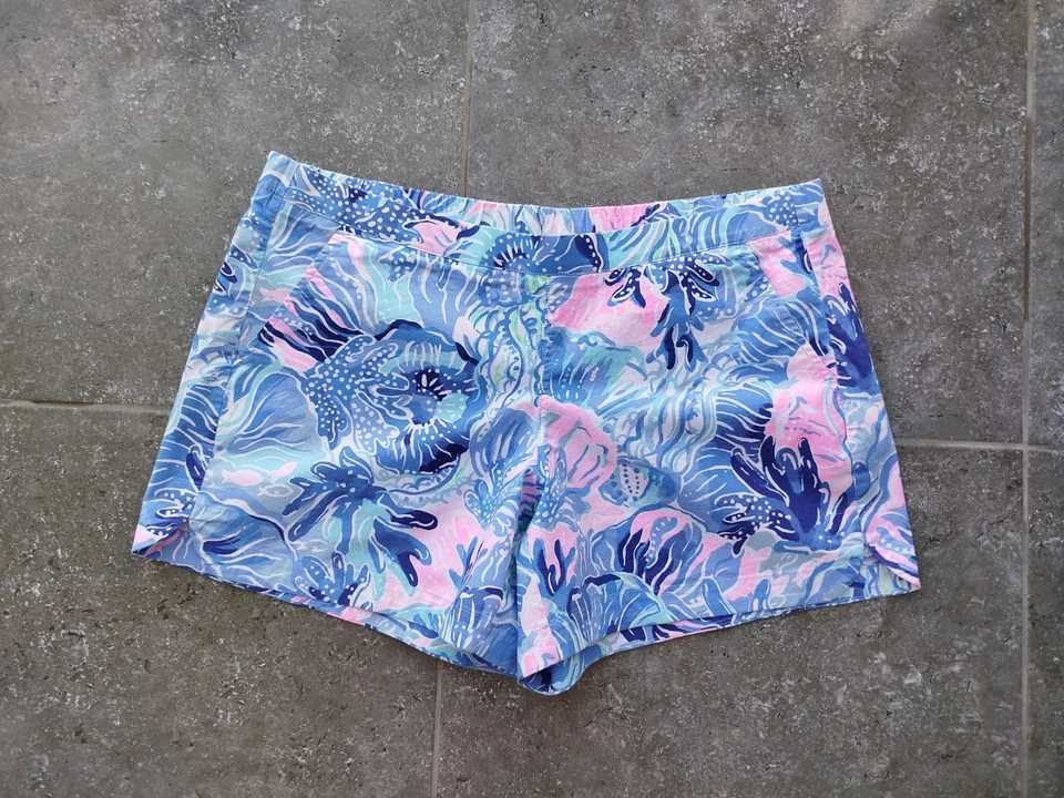 Short Lilly Pulitzer Ocean View bleu eau salée poche élastique taille L - Photo 2/4