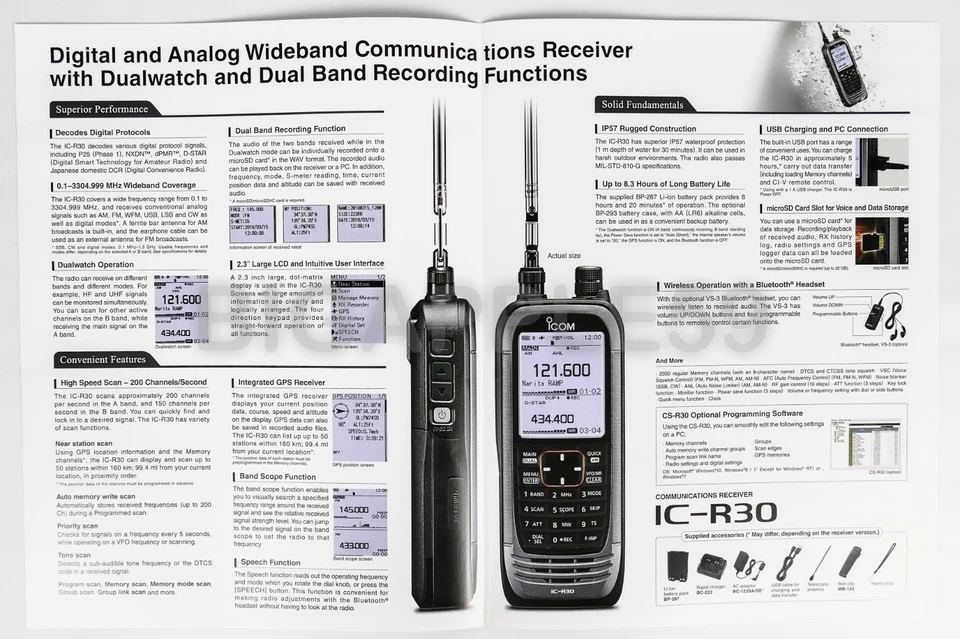 Brochure For Icom IC-R30 Wideband Coverage Handheld Radio Receiver (4 pages) - Image 2 of 3