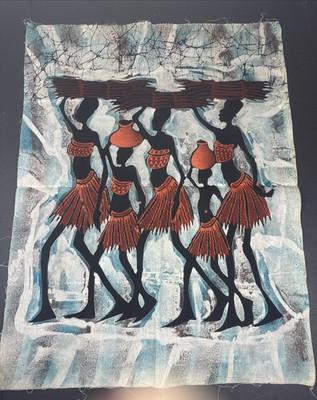 Vintage Ethnic African Batik Fabric Picture Wax Print Tribal Life Orange & Black
