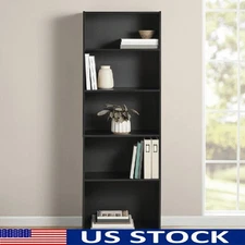 5-Shelf Bookcase W/ Adjustable Shelves & Closed Back Sturdy Storage Home Office