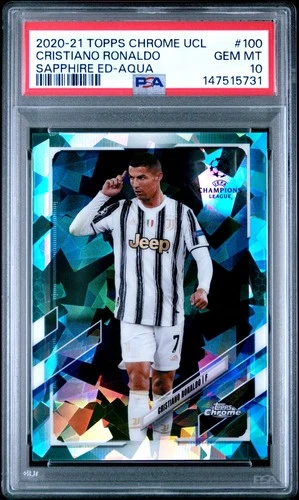 5731 Cristiano Ronaldo 2020 Topps Chrome Sapphire UEFA #100 Aqua /150 PSA 10