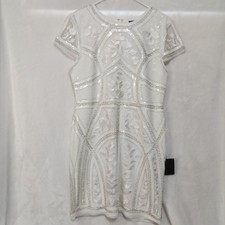 Lulus White Sequin Floral Embroidered Cap Sleeve Mini Cocktail Dress XL New
