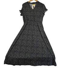Adrianna Papell Navy White Square Polka Dot Faux Wrap Midi Dress Women Small NEW