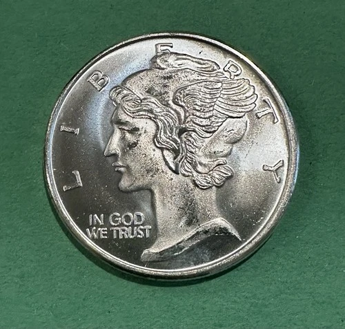 "MERCURY DIME" ONE OUNCE .999 FINE SILVER ROUND