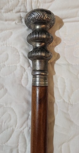 Antique Walking Stick Gadget Presentation Cane Edwardian Victorian Silver Pewter