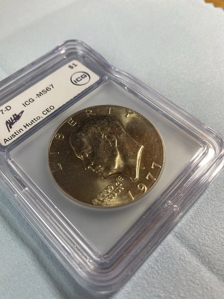 1977 -D Eisenhower Dollar ICG MS-67 Austin Hutton Signed Slab -GEM-FREE SHIPPING - Image 3 of 4